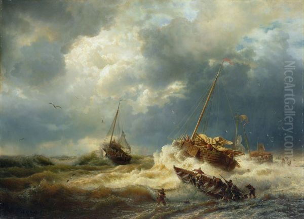 Ships in a storm on the Dutch coast - view 1