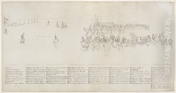 Nyckel till portrattfigurerna pa "Aftackningen af Carl XIV Johans ryttarstod 1854" - view 1