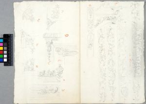 Studies of Interior Details at the Chateau de Meudon. Frames of mirrors and paintings, panelling and mouldings by Carl Harleman