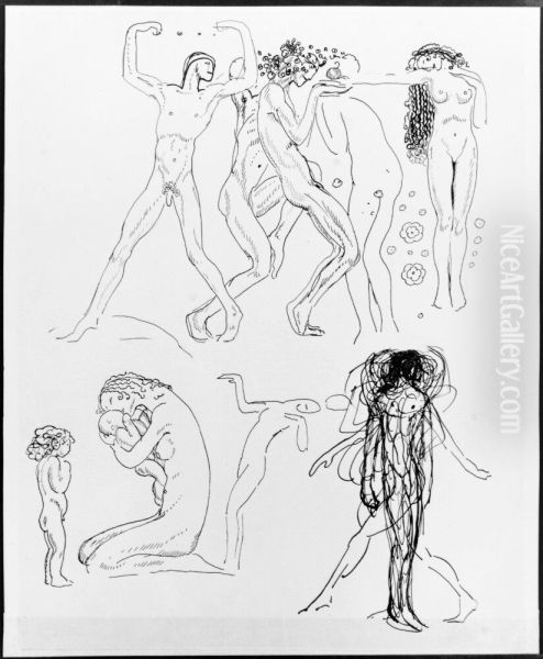 Kompositionsutkast med nakna figurer - view 1