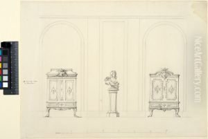 Two Designs for Medal Cabinets at Drottningholm, with the Bust of Louisa Ulrika in the centre by Carl Harleman
