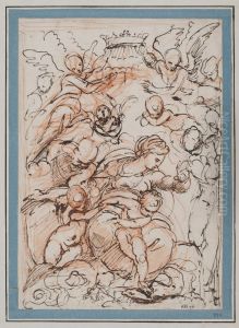 Madonna and Child with Little St John the Baptist and Joseph, Surrounded by Angels by Annibale Carracci