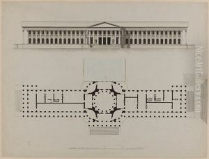 Draft for the Addition of a Monumental Stairwell at North. Facade and Plan by Louis Jean Desprez