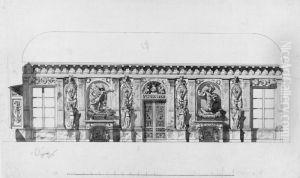 Bataljgalleriet pa Drottningholm. Forslag till ena langvaggen by Louis Jean Desprez