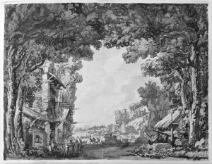 Farjestaden on Oland. Setting for "Gustav Adolf and Ebba Brahe". Act II by Louis Jean Desprez