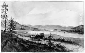 Tafvelsjo. Skissbok "Reseminnen fran Norrland 1858" by Fritz Von Dardel