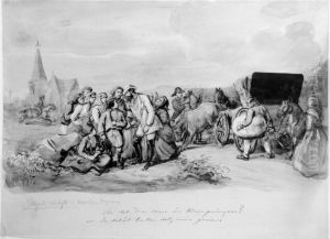Skjutsombyte i Norrland. Skissbok "Reseminnen fran Norrland 1858"