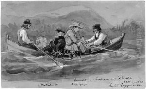 Westerlund och Selander emellan Saskam och Puskia. Skissbok "Reseminnen fran Norrland 1858" by Fritz Von Dardel