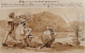 Halte sur les rives du Windel-Elf. Skissbok "Reseminnen fran Norrland 1858" by Fritz Von Dardel
