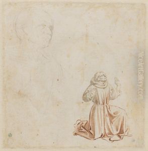 St Francis kneeling to recieve the stigmata and a study of a head by Benozzo Gozzoli