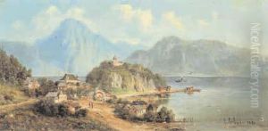Veduta Di Paese Su Lago Veduta Di Paese Su Lago