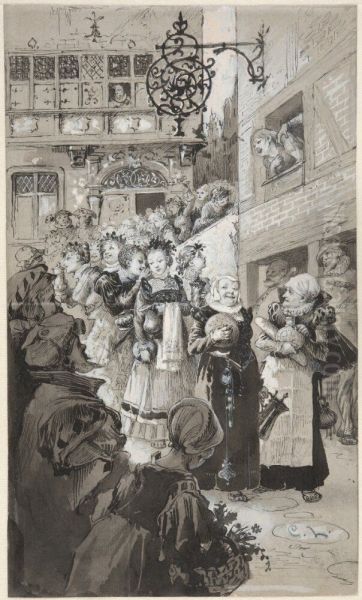 Procession to the Bridal Bath (illustration for Svenska folket) - view 1