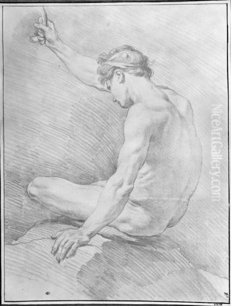 Studie av naken man, hoger arm lyftad - view 1