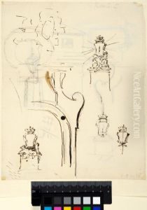 Drafts for a Lantern Support with Putti, Two Lanterns and Part of a Window Surround by Carl Harleman