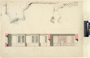Uppsala University Library at Gustavianum. Wall elevation and moulding profiles by Carl Harleman