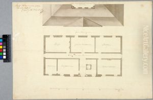 Design for a School Building in Karlstad. First floor plan and roof plan with the observatory by Carl Harleman