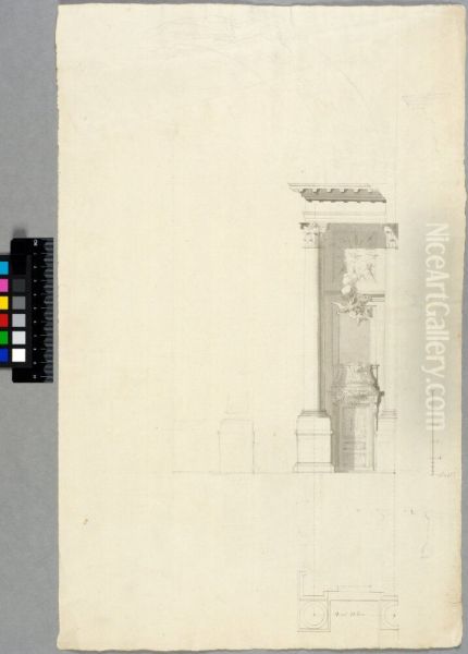 Draft for the south side of the choir wall of the Royal Chapel, Stockholm. Elevation and plan - view 1