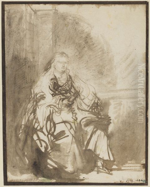 Ester, forstudie for etsningen 'Den stora judebruden' (1635) - view 1