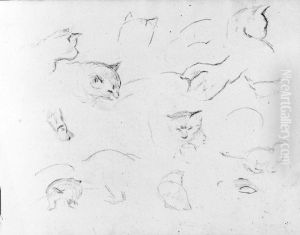 Kattskisser. Blad 33 verso i skissbok om 36 blad