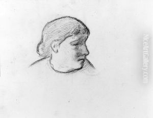 Kvinnoportratt. Blad 24 recto i skissbok om 36 blad by Paul Gauguin