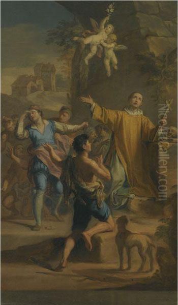 An Outdoor Scene With A Saint In Ecstatic Rapture, Surrounded Bydevotees - view 1