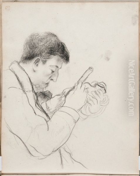 Portrait of Paul Gauguin chiselling on a statuette (Sheet 22 verso of Paul Gauguin's sketchbook) - view 1