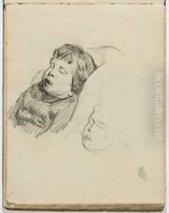 Sovande barn, Emile. Blad 2 recto i skissbok om 36 blad by Paul Gauguin