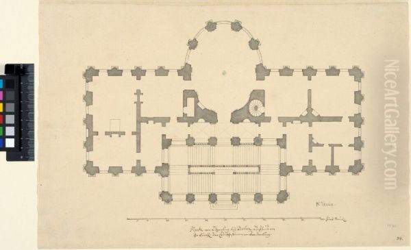 Schloss Charlottenburg (Schloss Lietzenburg), Berlin. Plan of the piano nobile with the staircase - view 1
