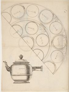 Silver. Forslag till assietter for konungen och en tekanna for hertigen Daumont by Nicolas De Launay