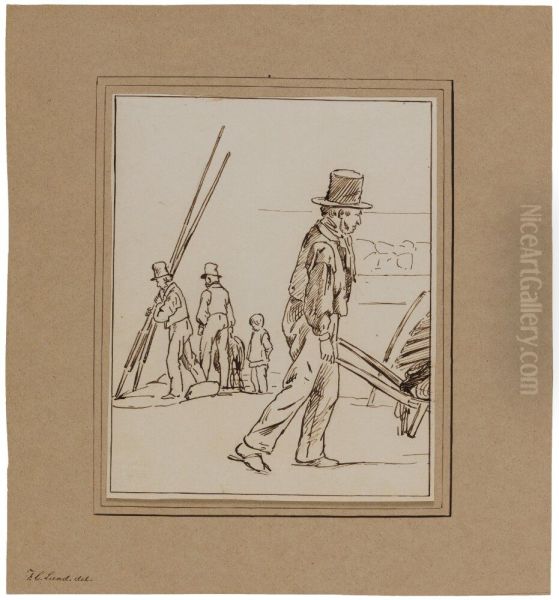 Study of a Crowd, A Man Pushing a Wheelbarrow (recto) - view 1