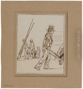 Study of a Crowd, A Man Pushing a Wheelbarrow (recto)