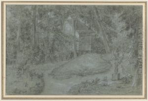 View of a Path at the Park of Arcueil, a Cottage in the Background View of a Path at the Park of Arcueil, a Cottage in the Background