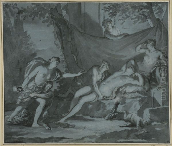 Satyrer overraskar nakna kvinnor - view 1
