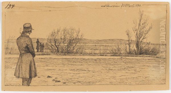A Man Watching a Woman and two Children at Arresoen - view 1