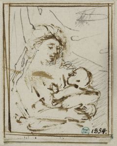 Kvinna haller ett spadbarn i sina armar by Rembrandt