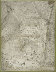 Interior av en lada dar bonder spelar kort by Adriaen van Ostade
