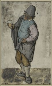 Staende man som haller ett glas by Adriaen van Ostade