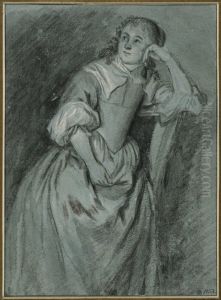 Young Lady Leaning on a Chair by Caspar Netscher