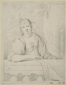 Kvinna bakom en balustrad by Leendert Van Der Cooghen