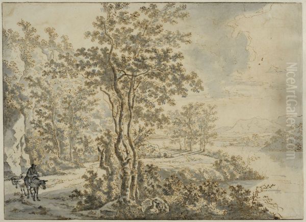 Italienskt landskap med en vag langs flodbanken - view 1