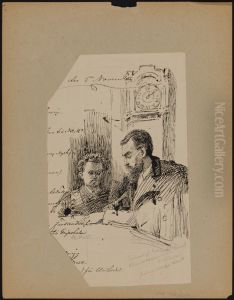 Portrait of Hampus Huldt and Albert Theodor Gellerstedt at a Board Meeting at Nationalmuseum by Fritz Von Dardel