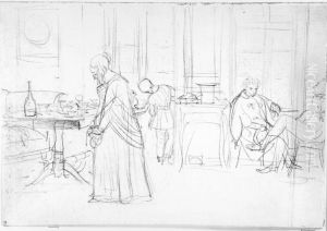Interior med fem personer by Adolph von Menzel