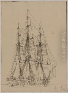 Tremastat segelfartyg by Anton Melbye