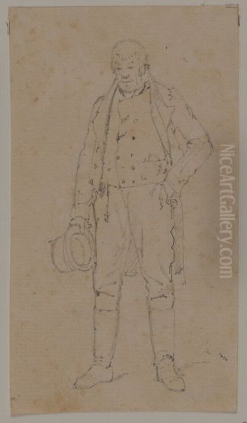 Staende man med hog hatt, figurstudie - view 1