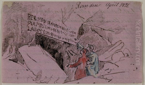 Dante och Vergilius vid ingangen till underjorden - view 1