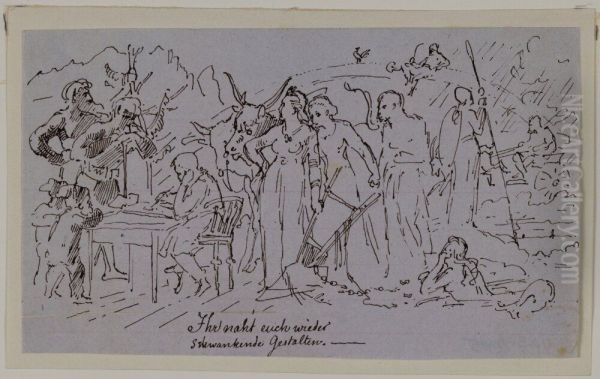 Sittande man, omgiven av mytiska figurer - view 1