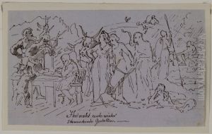 Sittande man, omgiven av mytiska figurer by Holger Roed