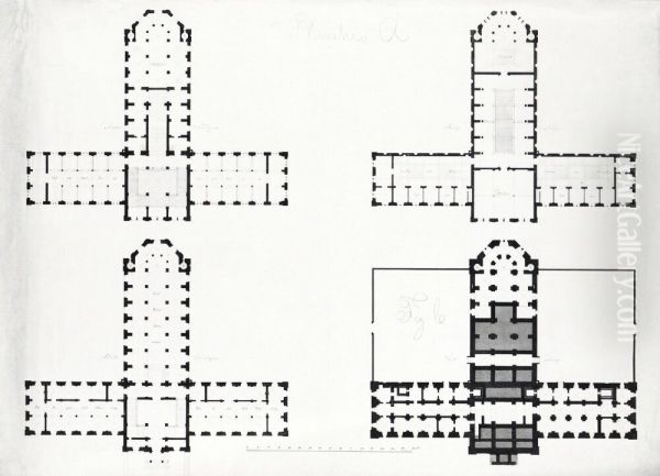 Nationalmuseum. Tidiga planer av "Jordvaningen" och "forsta vaningen" och "Andra vaningen" och "tredje vaningen" - view 1