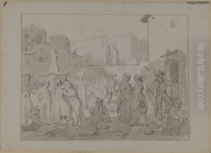 Folkliv pa Piazza Barberini by Albert Kuchler
