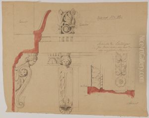 Nationalmuseum. Studier for skulputural utsmyckn., sal 82, ovre vaningen by Friedrich August Stuler